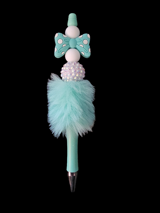 Teal Puff Bow Pen